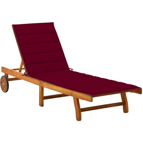 Transat chaise longue bain de soleil lit de jardin terrasse meuble d'extérieur avec coussin bois d'acacia solide