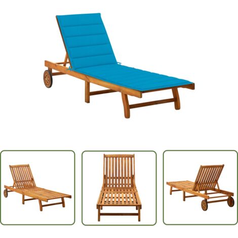 Transat chaise longue bain de soleil lit de jardin terrasse meuble d'extérieur avec coussin bois d'acacia solide