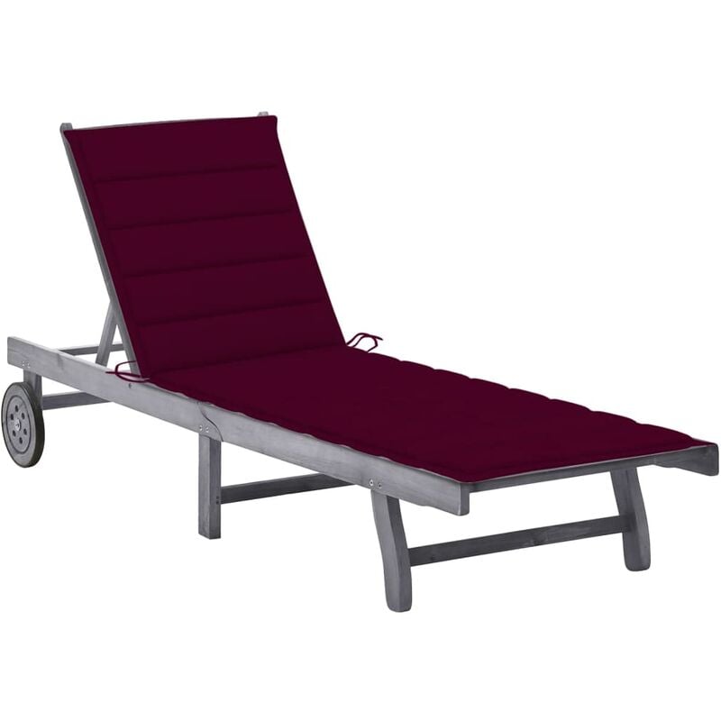 Helloshop26 - Transat chaise longue bain de soleil lit de jardin terrasse meuble d'extérieur avec coussin bois d'acacia solide gris - Bois