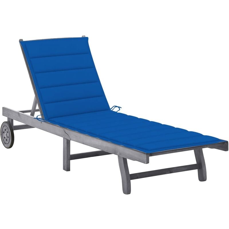 Transat chaise longue bain de soleil lit de jardin terrasse meuble d'extérieur avec coussin bois d'acacia solide gris