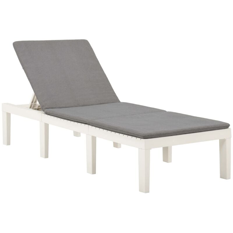 Transat chaise longue bain de soleil lit de jardin terrasse meuble d'extérieur avec coussin plastique blanc