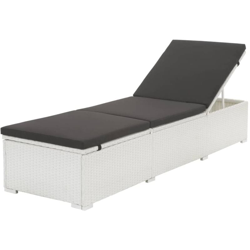 Transat chaise longue bain de soleil lit de jardin terrasse meuble d'extérieur avec coussin résine tressée blanc