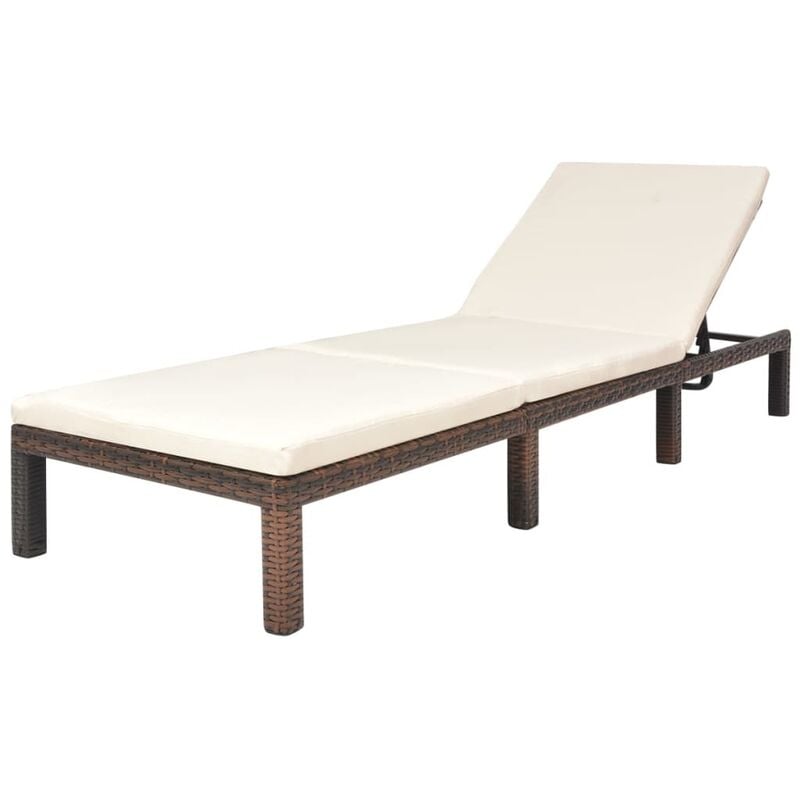Transat chaise longue bain de soleil lit de jardin terrasse meuble d'extérieur avec coussin résine tressée marron - Marron