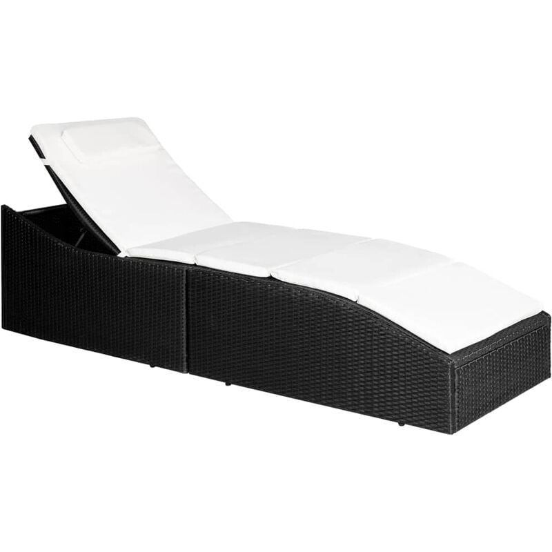Helloshop26 - Transat chaise longue bain de soleil lit de jardin terrasse meuble d'extérieur avec coussin résine tressée noir - Noir