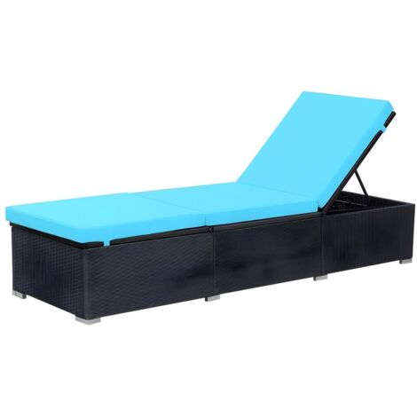 Transat chaise longue bain de soleil lit de jardin terrasse meuble d'extérieur avec coussin résine tressée noir