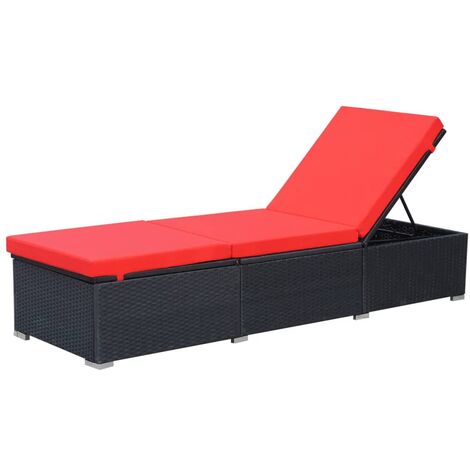 Transat chaise longue bain de soleil lit de jardin terrasse meuble d'extérieur avec coussin résine tressée noir