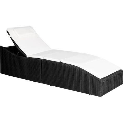 Transat chaise longue bain de soleil lit de jardin terrasse meuble d'extérieur avec coussin résine tressée noir