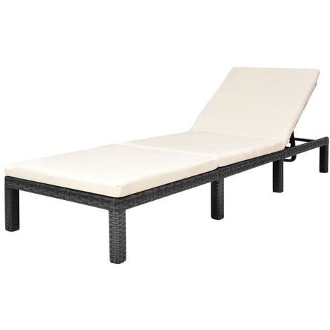 Transat chaise longue bain de soleil lit de jardin terrasse meuble d'extérieur avec coussin résine tressée noir