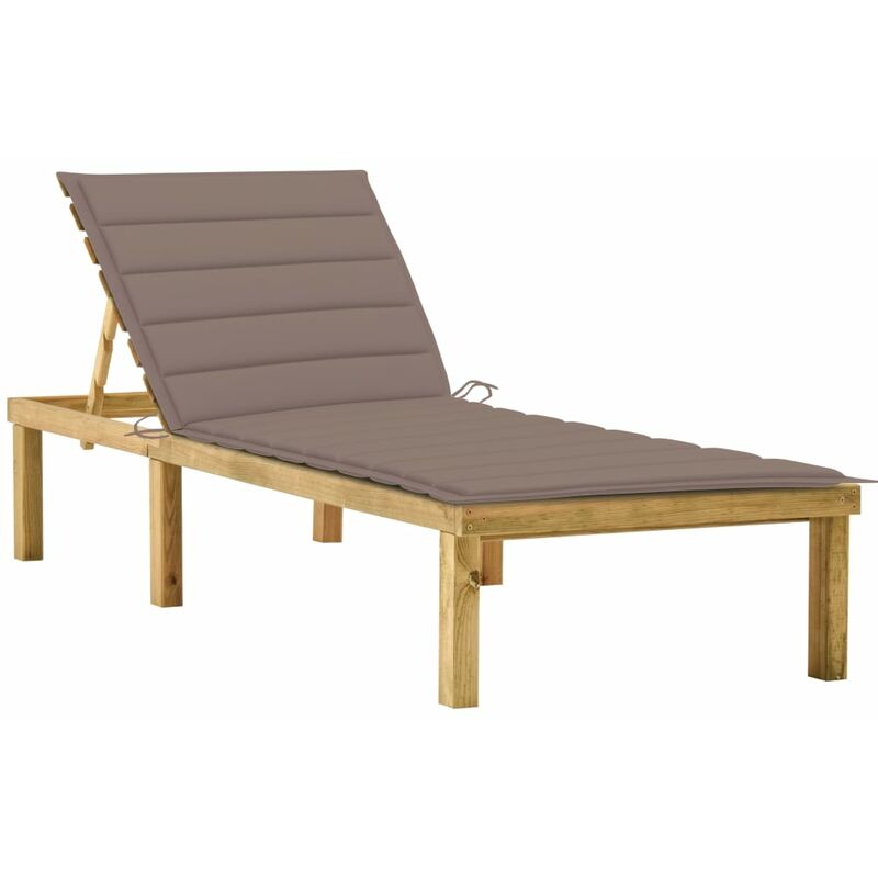 Helloshop26 - Transat chaise longue bain de soleil lit de jardin terrasse meuble d'extérieur avec coussin taupe bois de pin imprégné