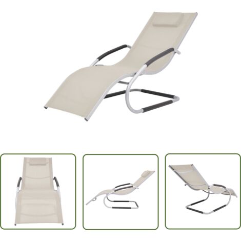 Transat chaise longue bain de soleil lit de jardin terrasse meuble d'extérieur avec oreiller aluminium et textilène crème