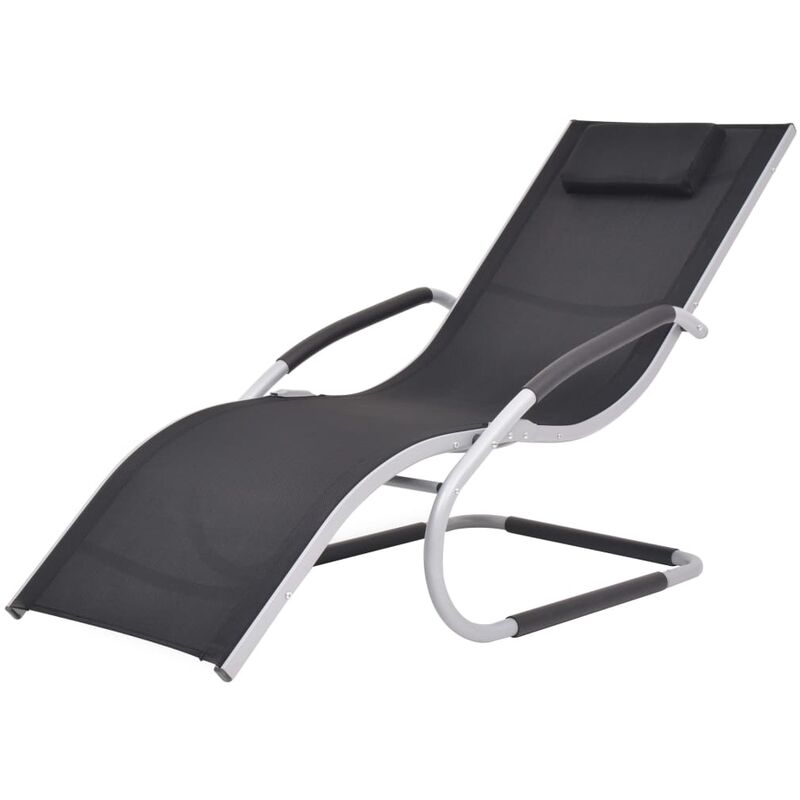 Helloshop26 - Transat chaise longue bain de soleil lit de jardin terrasse meuble d'extérieur avec oreiller aluminium et textilène noir