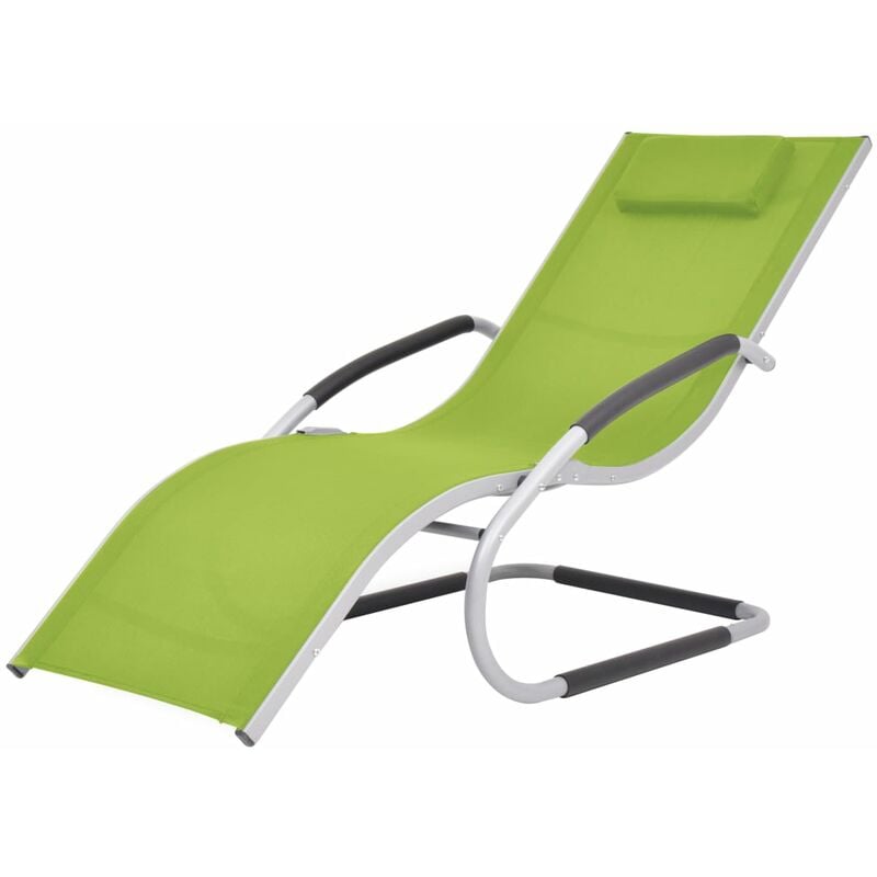 Helloshop26 - Transat chaise longue bain de soleil lit de jardin terrasse meuble d'extérieur avec oreiller aluminium et textilène vert - Or