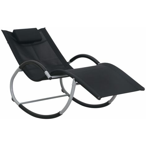 Transat chaise longue bain de soleil lit de jardin terrasse meuble d'extérieur avec oreiller noir textilène
