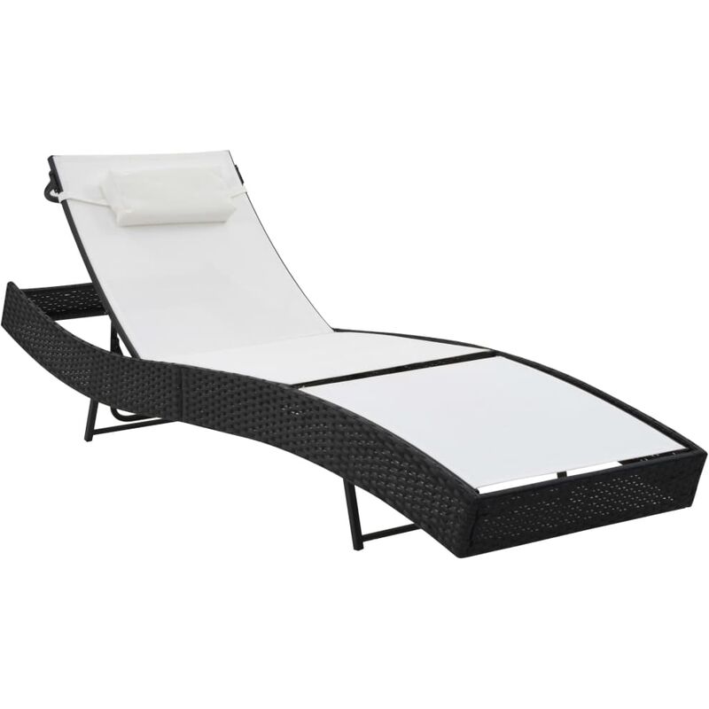 Transat chaise longue bain de soleil lit de jardin terrasse meuble d'extérieur avec oreiller résine tressée noir - Noir