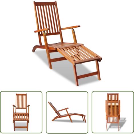 Transat chaise longue bain de soleil lit de jardin terrasse meuble d'extérieur avec repose-pied bois d'acacia solide