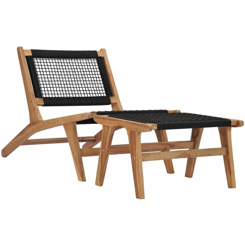 Helloshop26 - Transat chaise longue bain de soleil lit de jardin terrasse meuble d'extérieur avec repose-pied bois de teck solide et corde - Bois