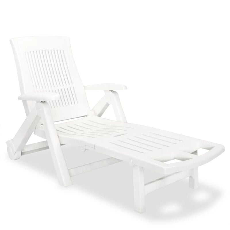 Helloshop26 - Transat chaise longue bain de soleil lit de jardin terrasse meuble d'extérieur avec repose-pied plastique blanc