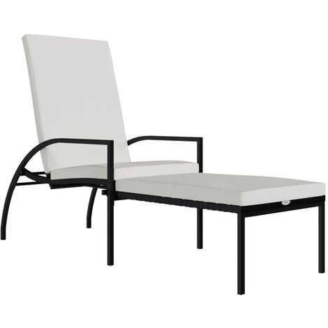 Transat chaise longue bain de soleil lit de jardin terrasse meuble d'extérieur avec repose-pied résine tressée noir