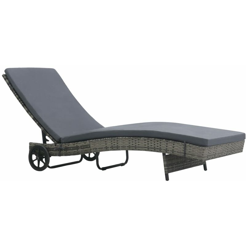Transat chaise longue bain de soleil lit de jardin terrasse meuble d'extérieur avec roues et coussin résine tressée anthracite