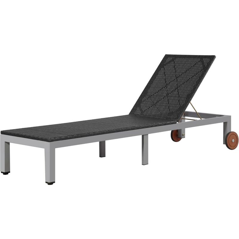 Transat chaise longue bain de soleil lit de jardin terrasse meuble d'extérieur avec roues résine tressée noir - Noir