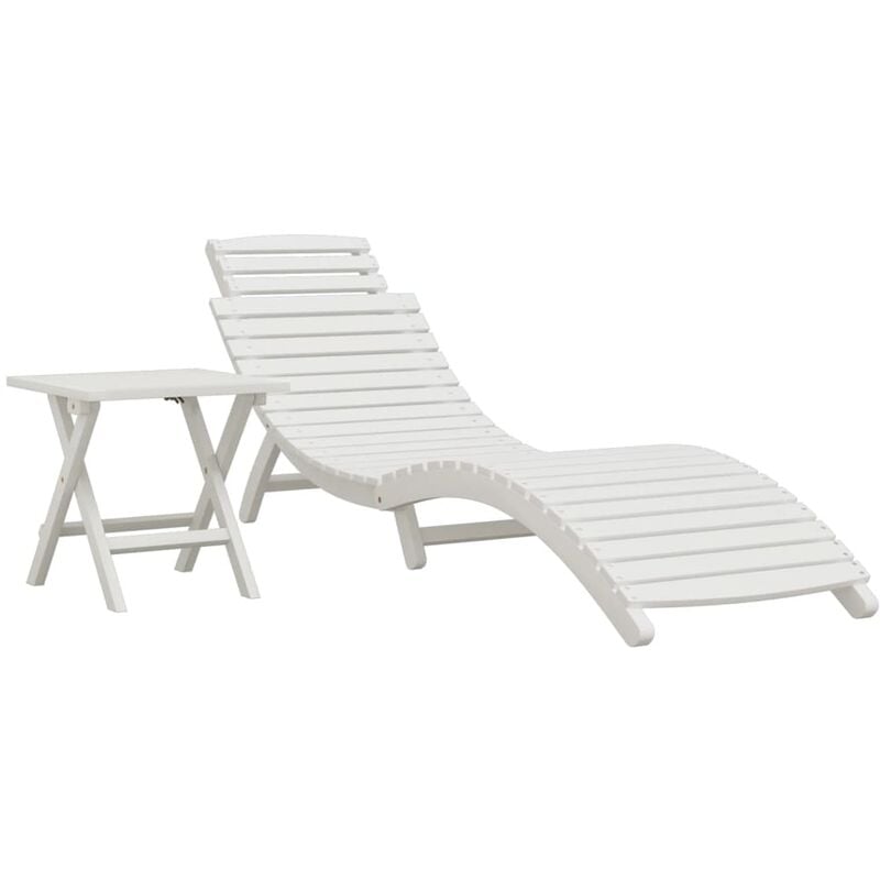 Helloshop26 - Transat chaise longue bain de soleil lit de jardin terrasse meuble d'extérieur avec table blanc bois massif d'acacia - Blanc