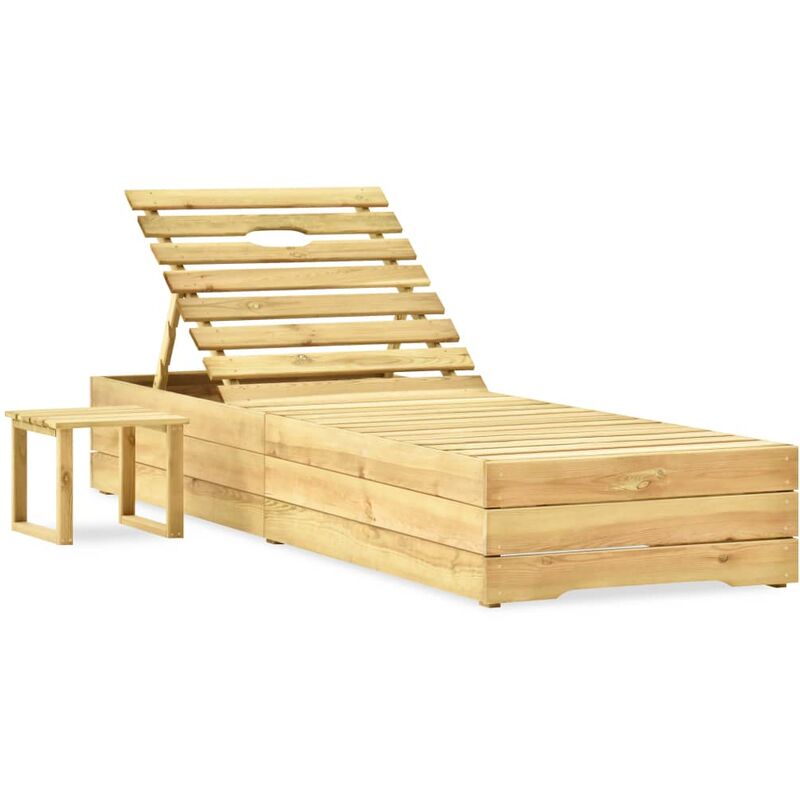 Transat chaise longue bain de soleil lit de jardin terrasse meuble d'extérieur avec table bois de pin imprégné de vert - Bois