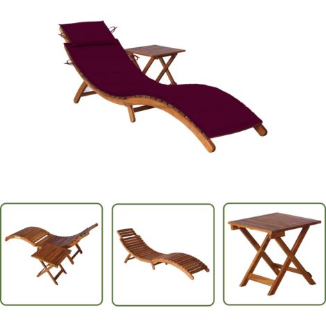 Transat chaise longue bain de soleil lit de jardin terrasse meuble d'extérieur avec table et coussin bois d'acacia