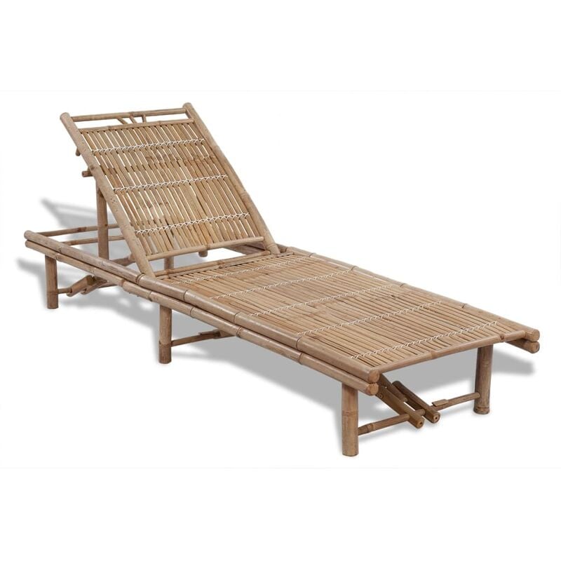 Helloshop26 - Transat chaise longue bain de soleil lit de jardin terrasse meuble d'extérieur bambou - Marron