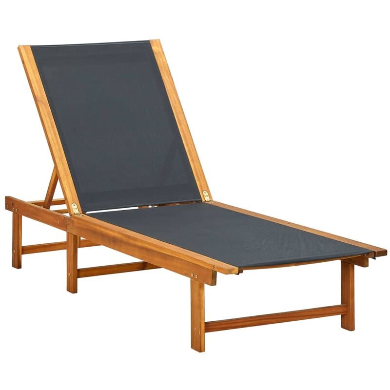 Transat chaise longue bain de soleil lit de jardin terrasse meuble d'extérieur bois d'acacia solide et textilène - Bois