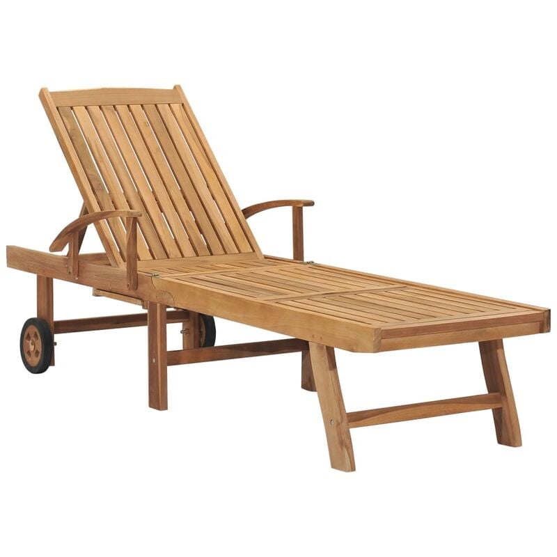 Transat chaise longue bain de soleil lit de jardin terrasse meuble d'extérieur bois de teck solide - Bois