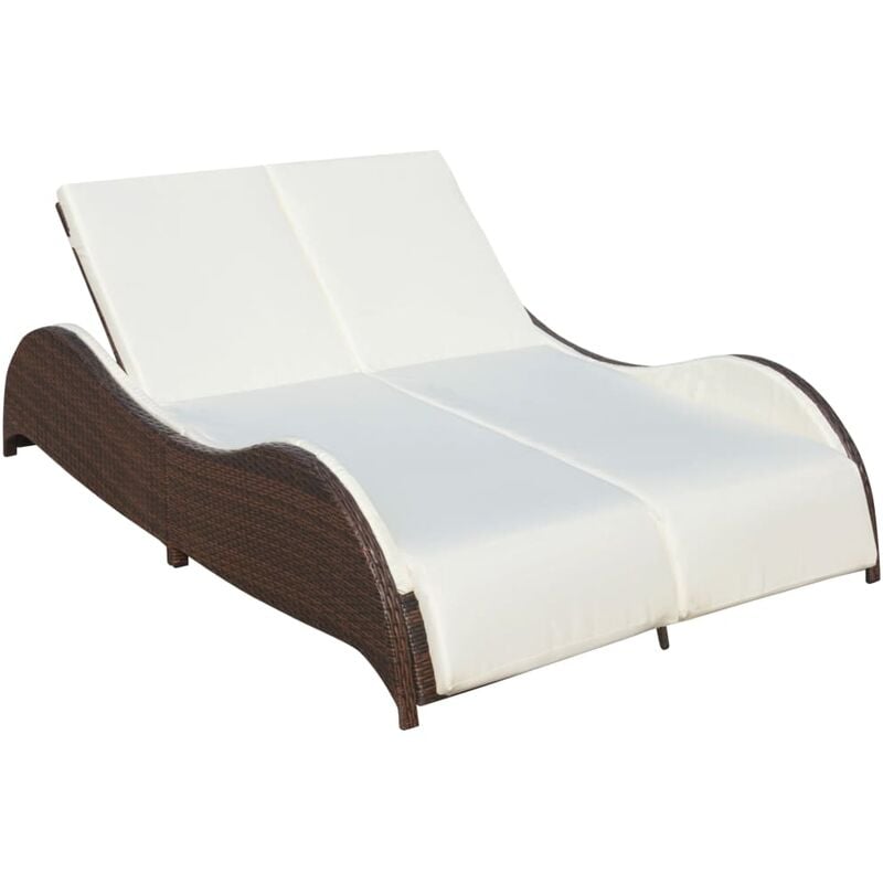 Helloshop26 - Transat chaise longue bain de soleil lit de jardin terrasse meuble d'extérieur double avec coussin résine tressée marron - Marron