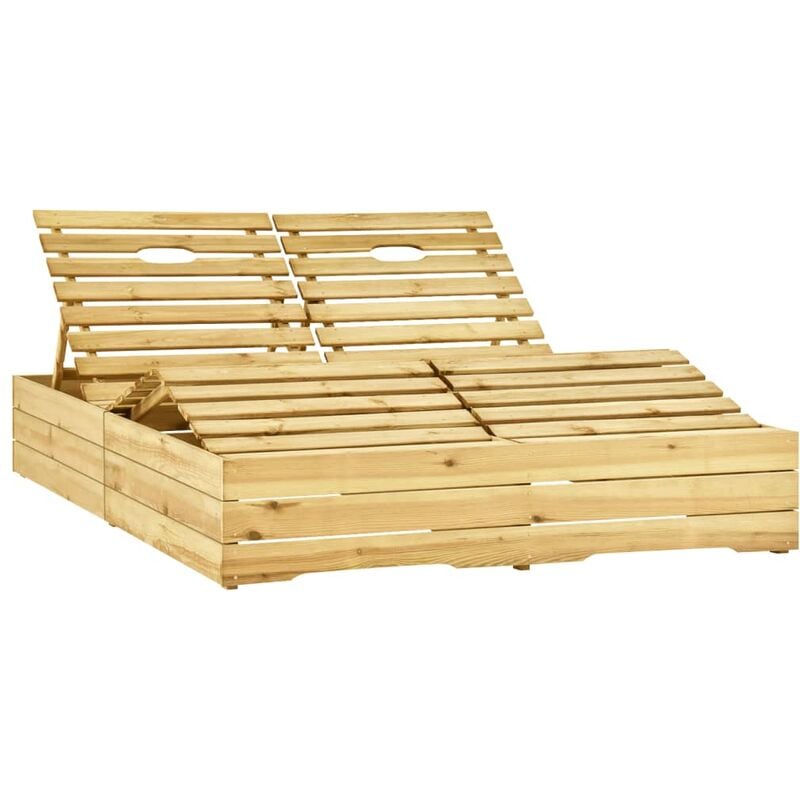 Helloshop26 - Transat chaise longue bain de soleil lit de jardin terrasse meuble d'extérieur double bois de pin imprégné de vert - Bois