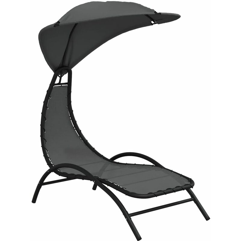 Helloshop26 - Transat chaise longue bain de soleil lit de jardin terrasse meuble d'extérieur et auvent 167 x 80 x 195 cm tissu et acier gris foncé
