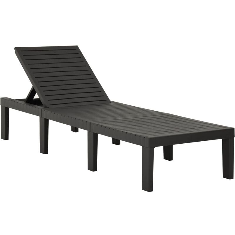 Helloshop26 - Transat chaise longue bain de soleil lit de jardin terrasse meuble d'extérieur plastique anthracite