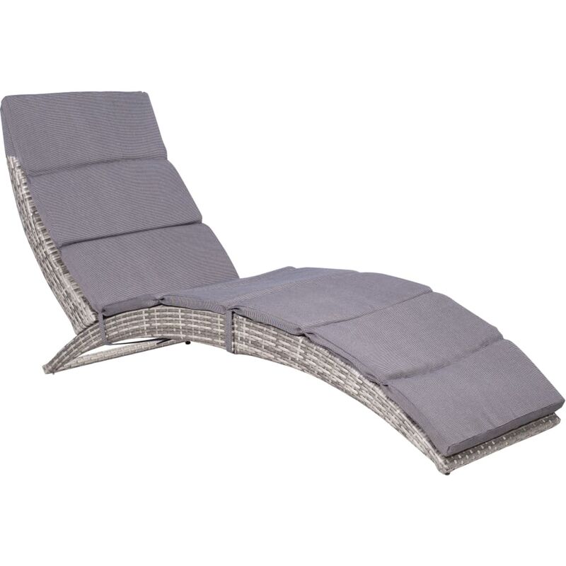 Transat chaise longue bain de soleil lit de jardin terrasse meuble d'extérieur pliable 159 x 57 x 76 cm avec coussin résine tressée gris