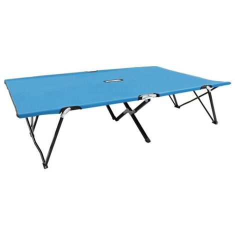 Transat chaise longue bain de soleil lit de jardin terrasse meuble d'extérieur pliable 2 places bleu acier