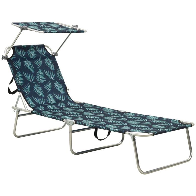 Helloshop26 - Transat chaise longue bain de soleil lit de jardin terrasse meuble d'extérieur pliable avec auvent acier motif de feuilles