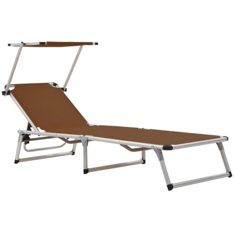 Transat chaise longue bain de soleil lit de jardin terrasse meuble d'extérieur pliable avec auvent aluminium et textilène marron