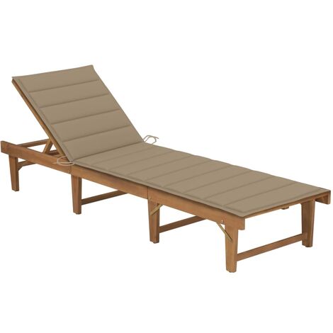Transat chaise longue bain de soleil lit de jardin terrasse meuble d'extérieur pliable avec coussin bois d'acacia solide
