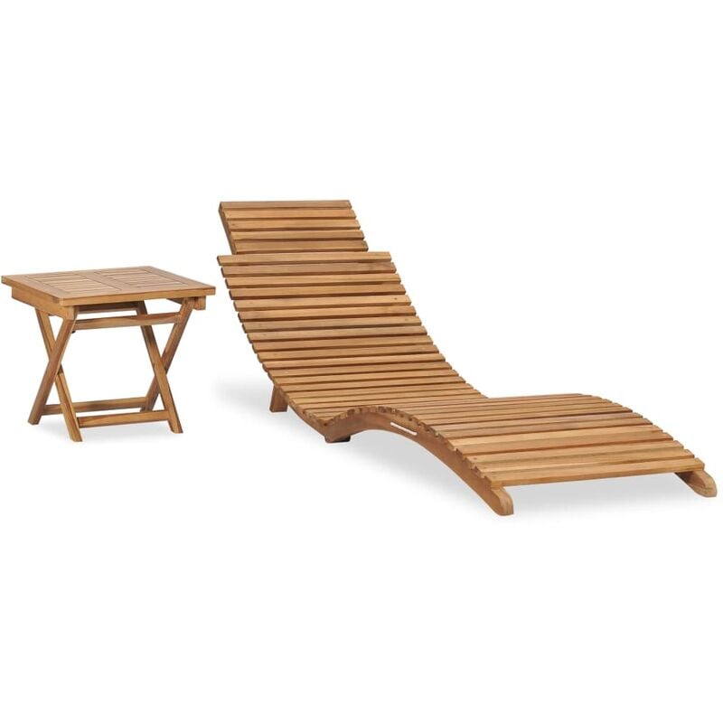 Helloshop26 - Transat chaise longue bain de soleil lit de jardin terrasse meuble d'extérieur pliable avec table bois de teck solide - Bois
