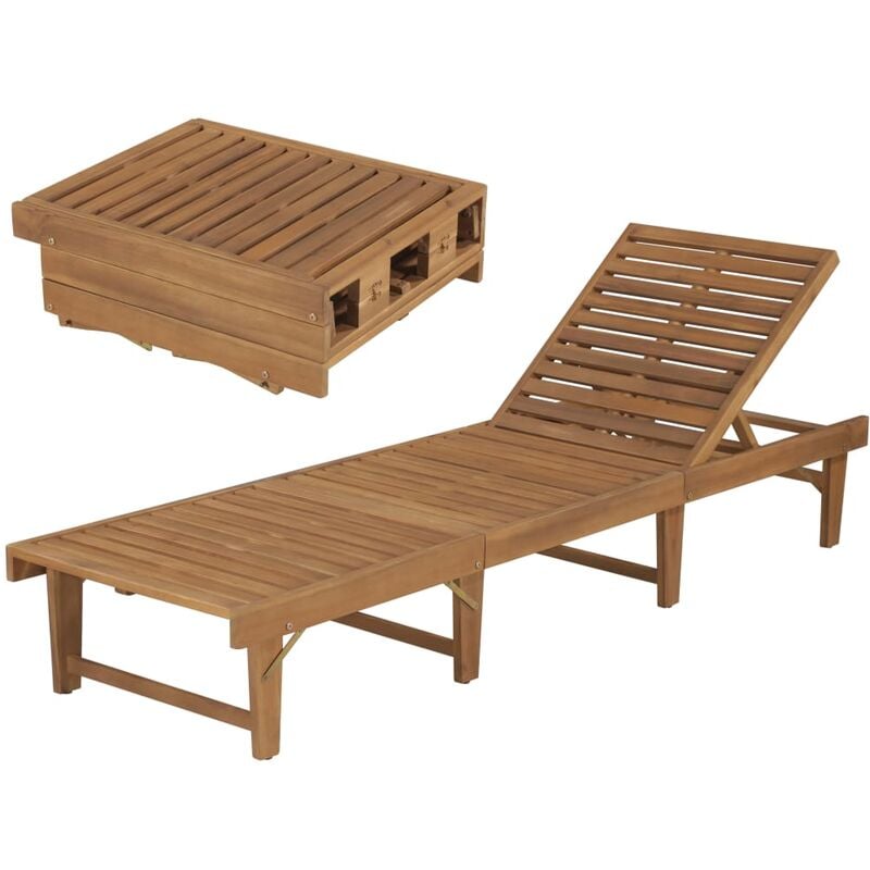 Transat chaise longue bain de soleil lit de jardin terrasse meuble d'extérieur pliable bois d'acacia solide - Bois