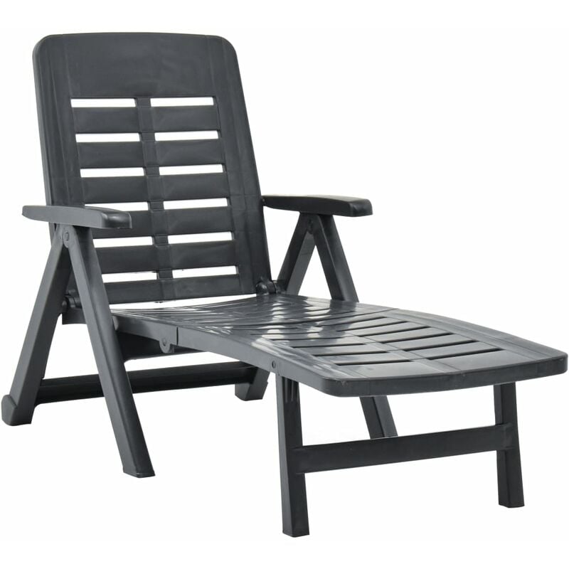 Helloshop26 - Transat chaise longue bain de soleil lit de jardin terrasse meuble d'extérieur pliable plastique anthracite