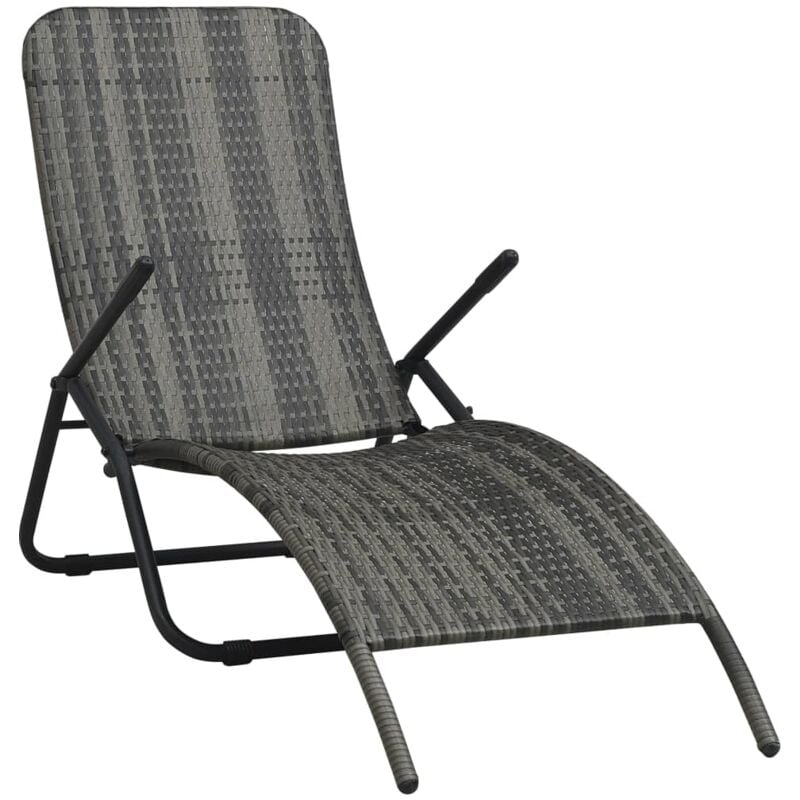 Transat chaise longue bain de soleil lit de jardin terrasse meuble d'extérieur pliable résine tressée gris
