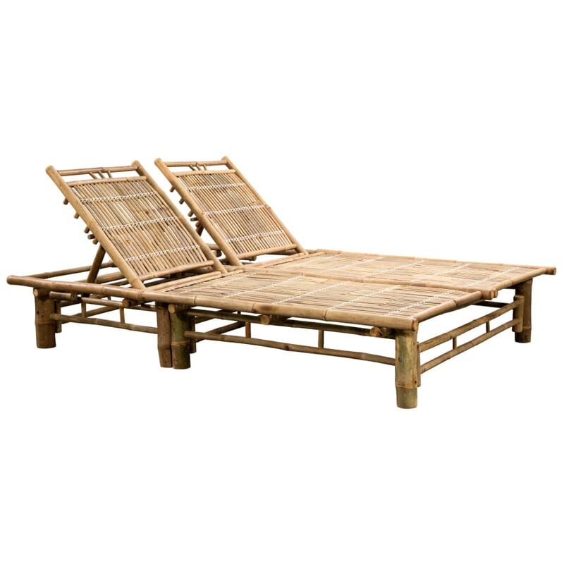 Helloshop26 - Transat chaise longue bain de soleil lit de jardin terrasse meuble d'extérieur pour 2 personnes bambou - Marron
