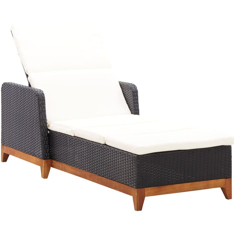 Helloshop26 - Transat chaise longue bain de soleil lit de jardin terrasse meuble d'extérieur résine tressée et bois d'acacia massif noir - Bois