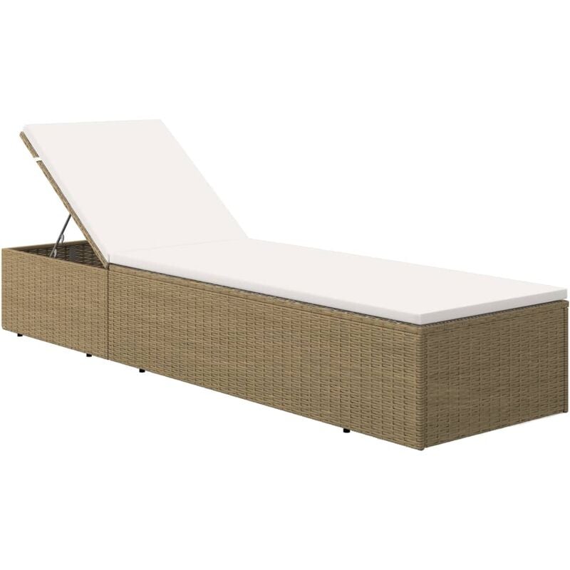 Helloshop26 - Transat chaise longue bain de soleil lit de jardin terrasse meuble d'extérieur résine tressée marron et blanc crème