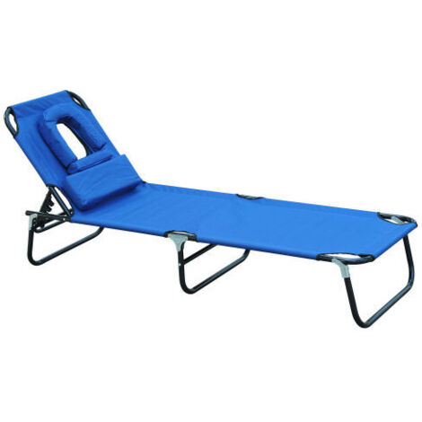 Transat, chaise longue de jardin, chaise longue de détente, chaise longue trépied avec fenêtre de lecture, ouverture sur le visage, bleu