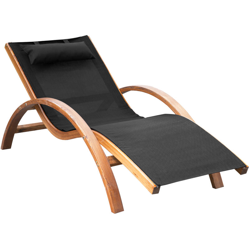 Outsunny - Transat chaise longue design style tropical bois massif naturel coloris beige noir - Noir