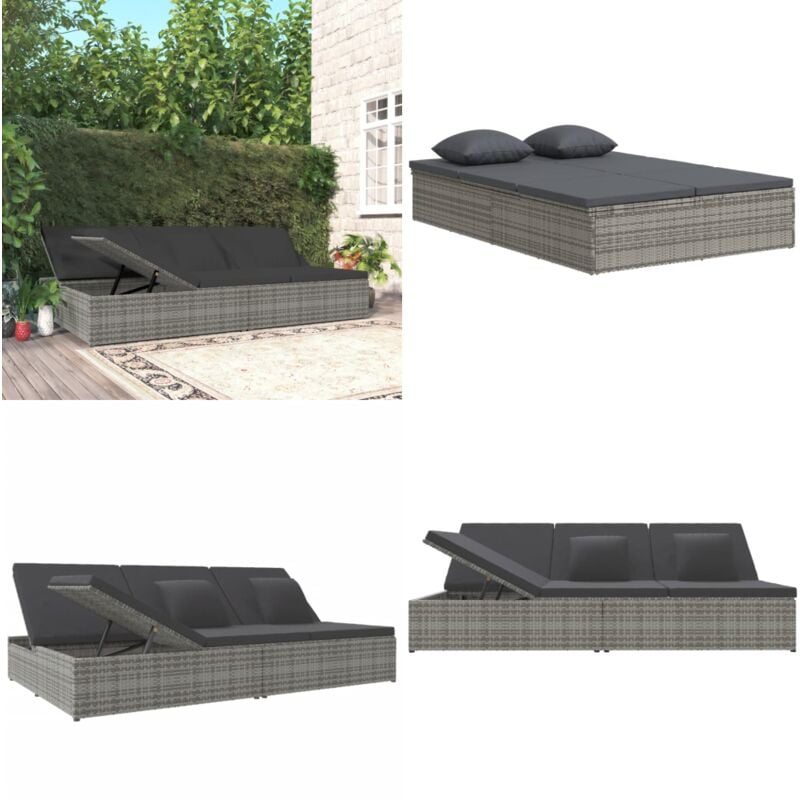 Transat convertible avec coussin Résine tressée Gris foncé - chaise longue - chaises longues - Home & Living - Gris