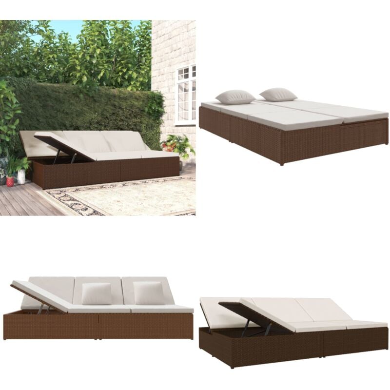 Vidaxl - Transat convertible avec coussins Résine tressée Marron - chaise longue - chaises longues - Home & Living - Brun